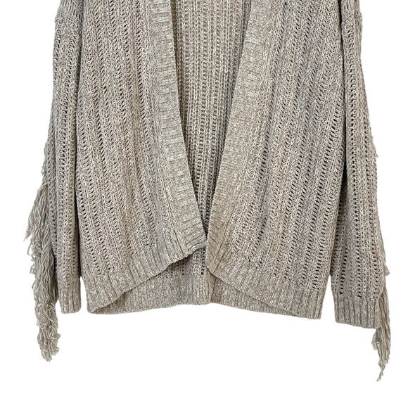American Eagle Light Beige Open Front Knit Fringe Sleeve Cardigan Sweater XS - Picture 5 of 9